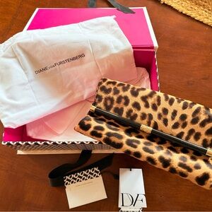 Diane von Furstenberg Leopard Print Calf Hair Clutch NWT $395